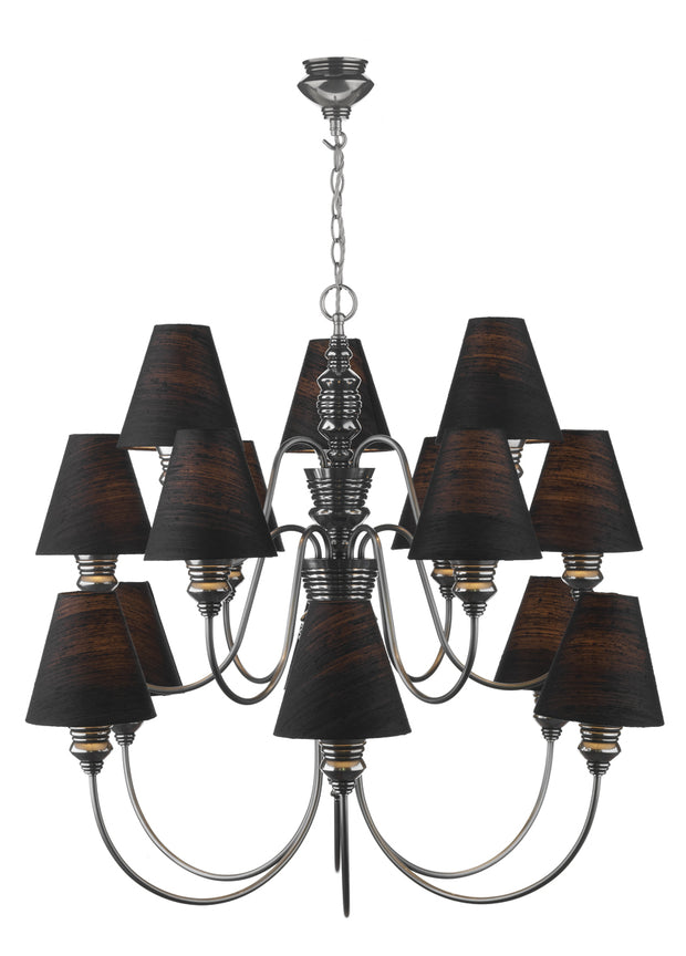 David Hunt Doreen DOR1599 Pewter 15 Light Chandelier Complete With Silk Shades (Specify Colour)