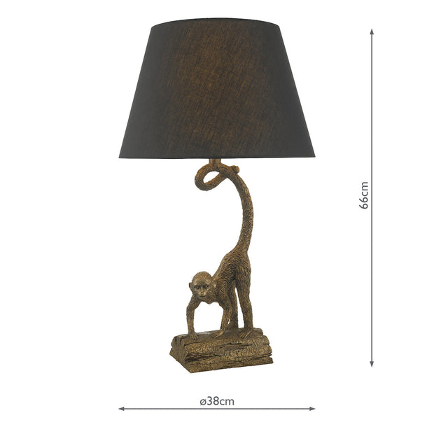 Dar Dwayne Monkey Table Lamp In Bronze Complete With Black Shade