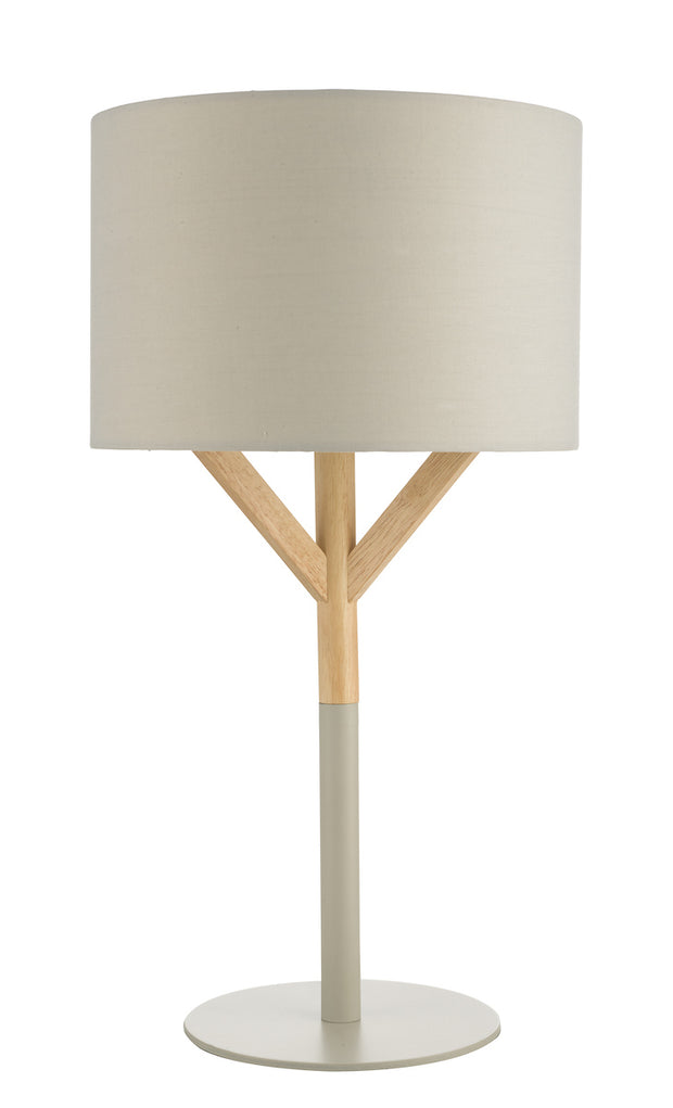 Dar Eatu EAT4239 Table Lamp In Grey & Natural Wood Finish Complete With Grey Shade