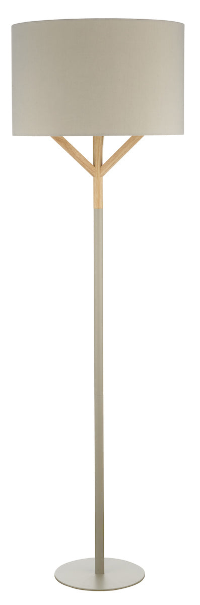 Dar Eatu EAT4939 Floor Lamp In Grey & Natural Wood Finish Complete With Grey Shade