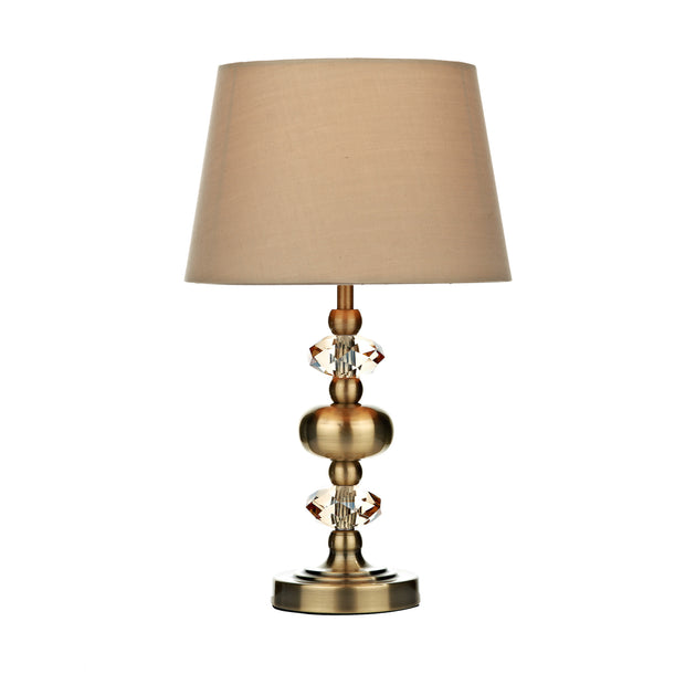 Dar Edith EDI4175 Antique Brass Touch Table Lamp Complete With Taupe Shade