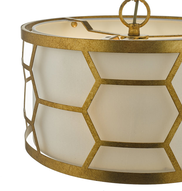 Dar Epstein EPS0312 3 Light Pendant In Gold Leaf Finish Complete With Ivory Shade & Frosted Acrylic Diffuser