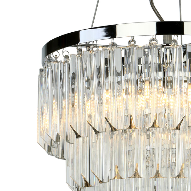 Dar Fame 5 Light Polished Chrome Pendant Light Complete With Clear Sculpted Glasses
