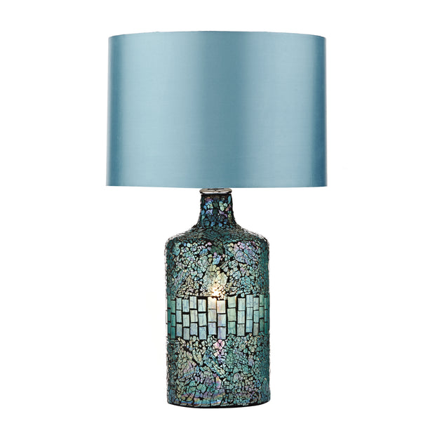 Dar Guru GUR4223 Blue Mosaic 2 Light Table Lamp Complete With Blue Faux Silk Shade