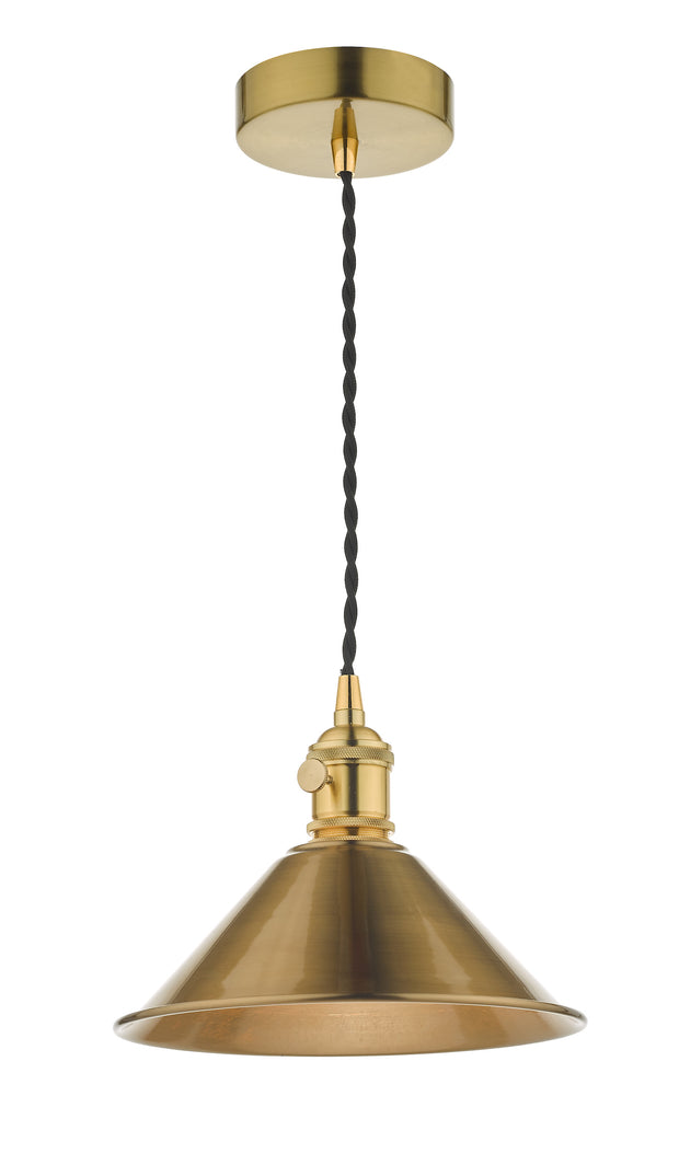 Dar Hadano HAD0140-01 Single Pendant In Natural Brass Finish Complete With Aged Brass Shade