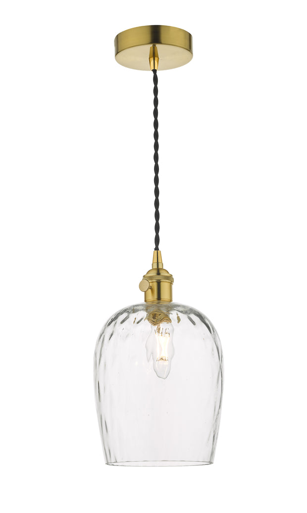 Dar Hadano HAD0140-03 Single Pendant In Natural Brass Finish Complete With Dimpled Glass Shade