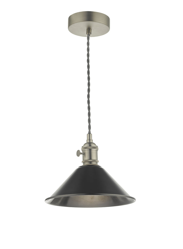 Dar Hadano HAD0161-02 Single Pendant In Antique Chrome Finish Complete With Antique Pewter Shade
