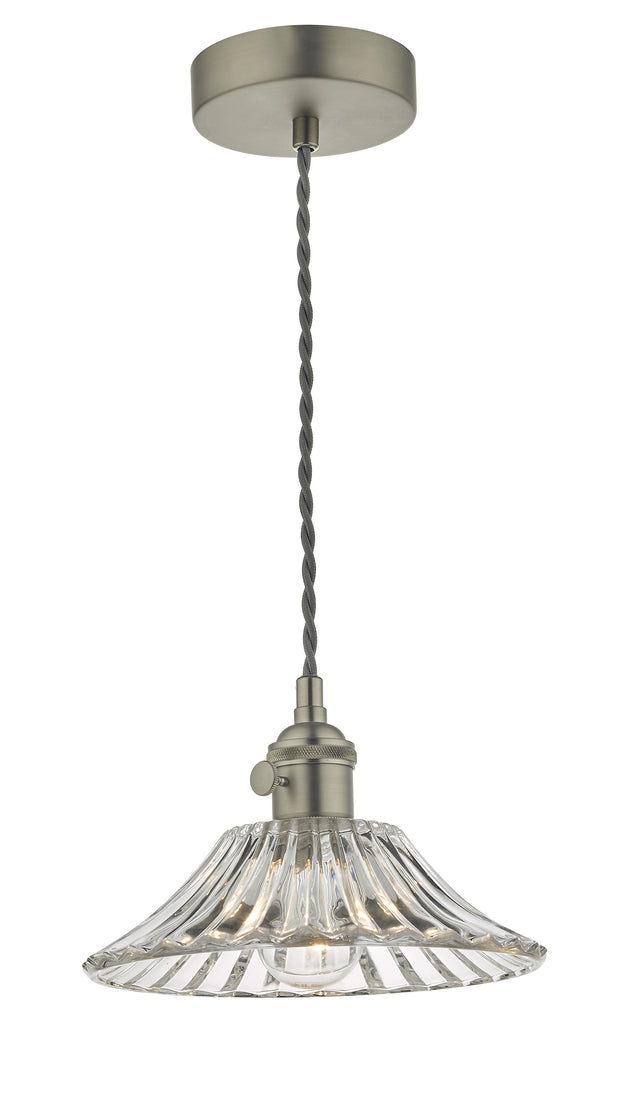 Dar Hadano HAD0161-04 Single Pendant In Antique Chrome Finish Complete With Flared Glass Shade