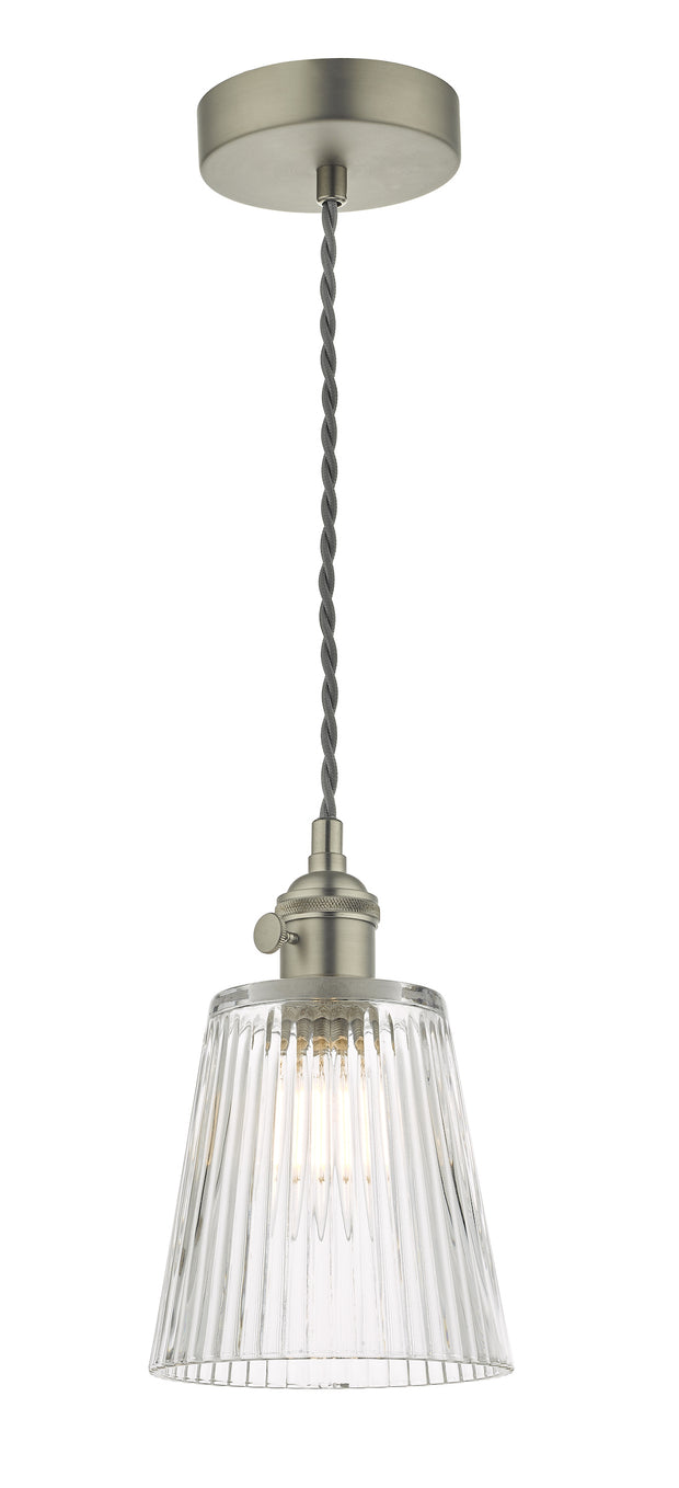 Dar Hadano HAD0161-05 Single Pendant In Antique Chrome Finish Complete With Ribbed Glass Shade