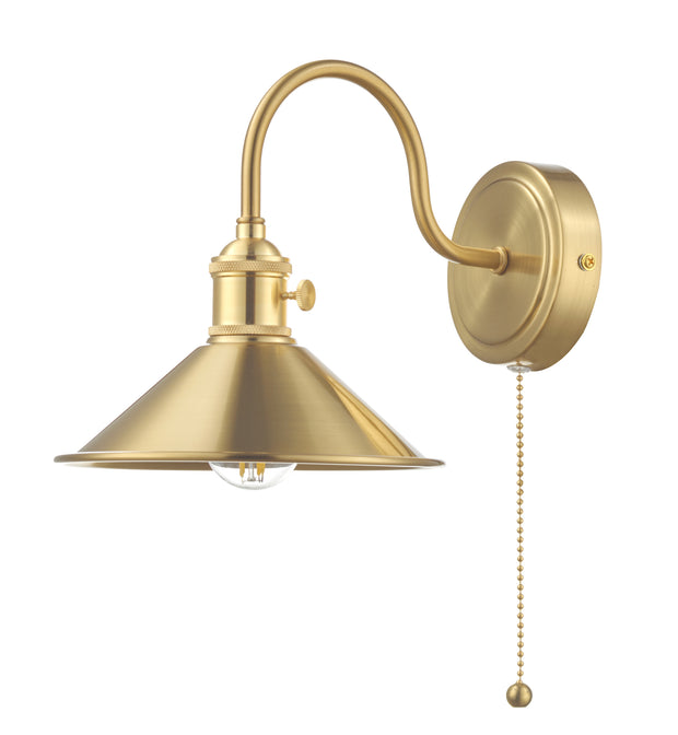 Dar Hadano HAD0740-01 Single Wall Light In Natural Brass Finish Complete With Aged Brass Shade