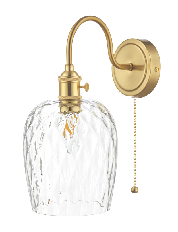 Dar Hadano HAD0740-03 Single Wall Light In Natural Brass Finish Complete With Dimpled Shade