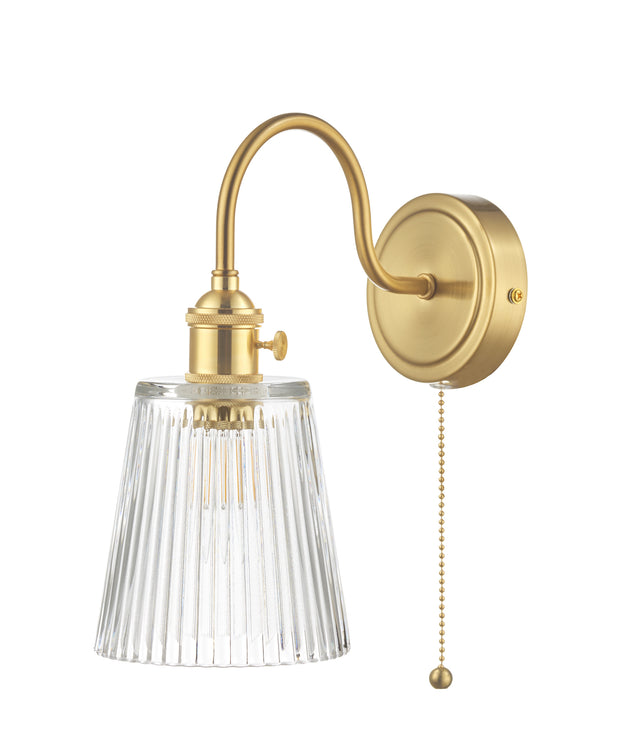 Dar Hadano HAD0740-05 Single Wall Light In Natural Brass Finish Complete With Ribbed Glass Shade