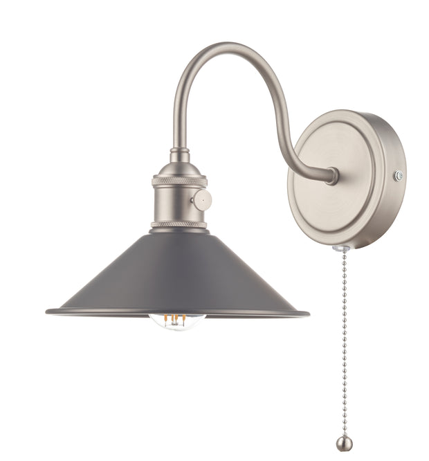 Dar Hadano HAD0761-02 Single Wall Light In Antique Chrome Finish Complete With Antique Pewter Shade