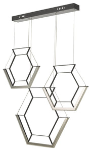 Dar Hexagon HEX0322 LED 3 Light Pendant In Satin Black Finish