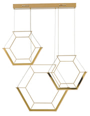Dar Hexagon HEX0335 LED 3 Light Pendant In Satin Gold Finish