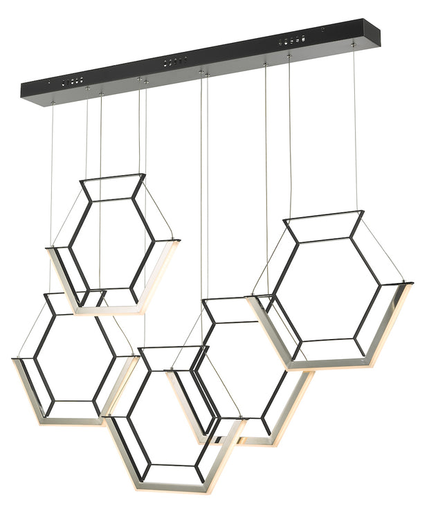 Dar Hexagon HEX0522 LED 5 Light Pendant In Satin Black Finish