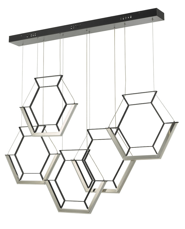 Dar Hexagon HEX0522 LED 5 Light Pendant In Satin Black Finish