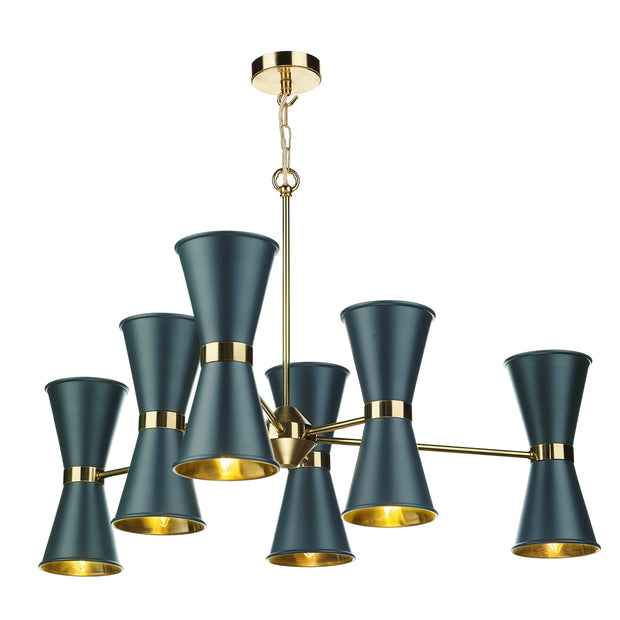 David Hunt Hyde HYD1240-09 Smoke Blue 12 Light Pendant Complete With Polished Brass Inners
