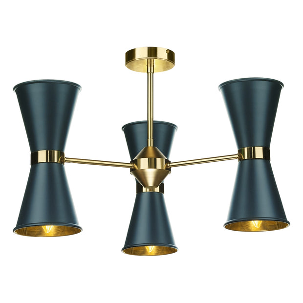 David Hunt Hyde HYD0640-09 Smoke Blue 6 Light Pendant Complete With Polished Brass Inners
