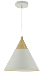 Dar Ilory ILO012 Single Pendant In Ivory And Natural Wood Finish