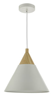 Dar Ilory ILO012 Single Pendant In Ivory And Natural Wood Finish
