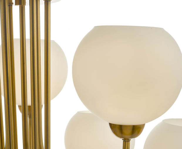 Dar Indra IND1335 9 Light Pendant In Natural Brass Finish With Opal Glass Shades