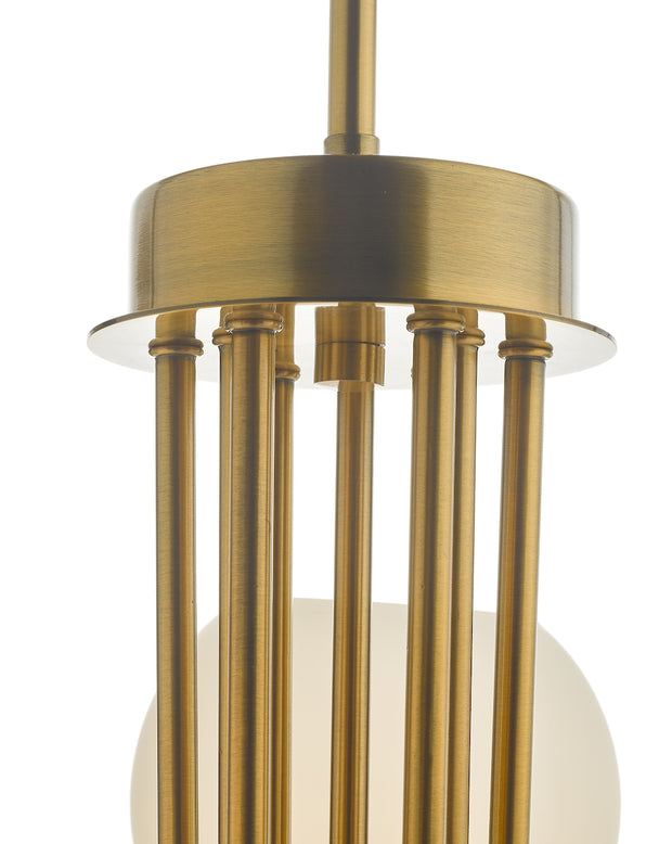 Dar Indra IND1335 9 Light Pendant In Natural Brass Finish With Opal Glass Shades