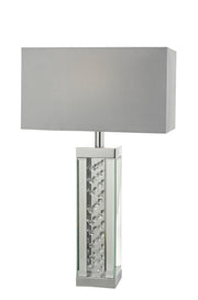 Dar Iralia ITA4250 Table Lamp In Mirror & Polished Chrome Finish With Crystal Complete With Satin Grey Shade