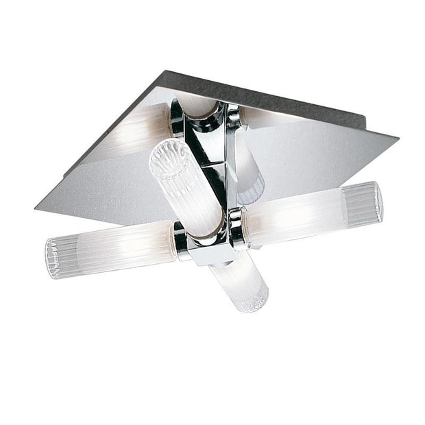Idolite 240mm Square Polished Chrome 4 Light Flush Ceiling Light Complete With Ribbed Glasses - IP44