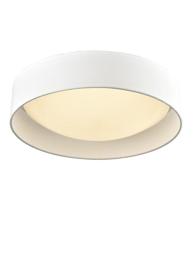 Idolite 3 Light Acrylic Flush Ceiling Light With Cream Fabric Trim And Satin Opal Diffuser.