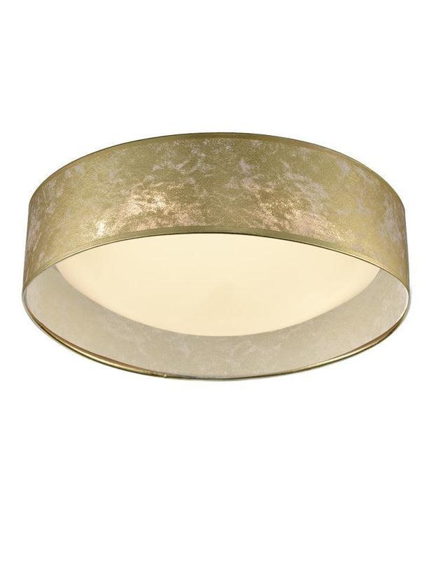 Idolite 3 Light Acrylic Flush Ceiling Light With Gold Leaf Effect trim And Satin Opal Diffuser.
