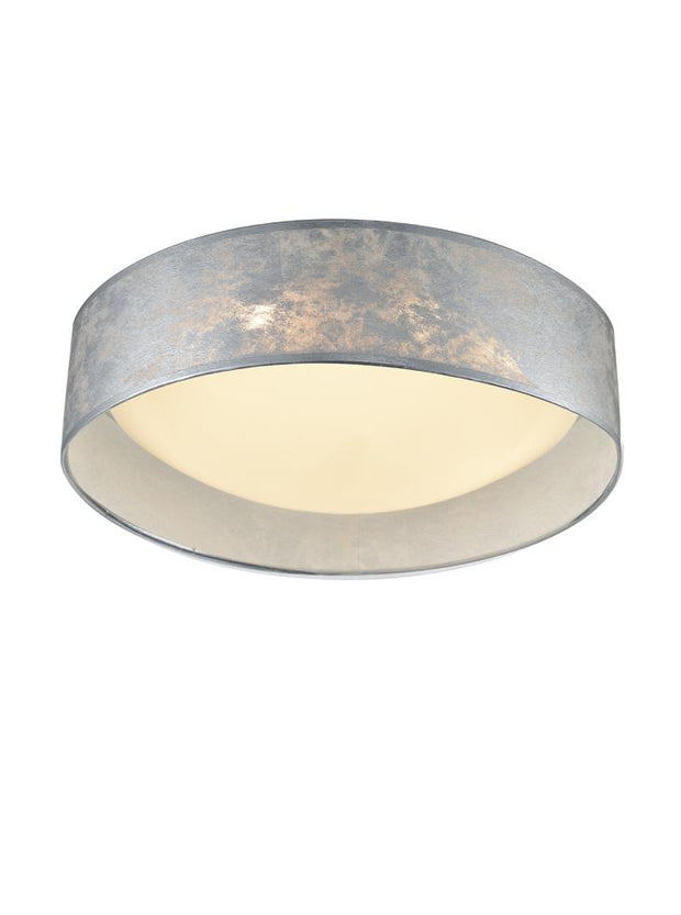 Idolite 3 Light Acrylic Flush Ceiling Light With Silver Leaf Effect Trim And Satin Opal Diffuser.