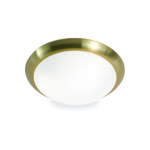 Idolite 335mm Satin Brass Circular Flush 2 Light Ceiling Light Complete WIth Matt White Glass