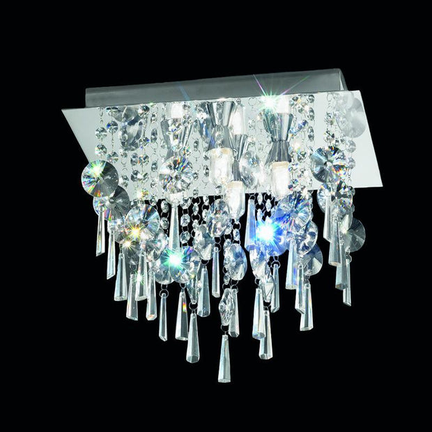 Idolite 350mm Square Polished Chrome 4 Light Flush Crystal Ceiling Light - IP44