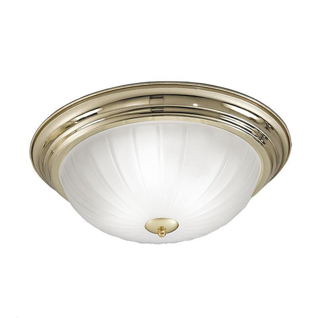 Idolite 390mm Circular Flush 3 Light Ceiling Light In Brass Complete With Ribbed Acid Glass