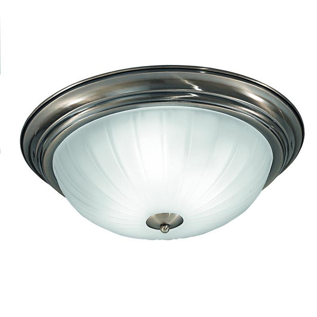 Idolite 390mm Circular Flush 3 Light Ceiling Light In Bronze Complete With Ribbed Acid Glass