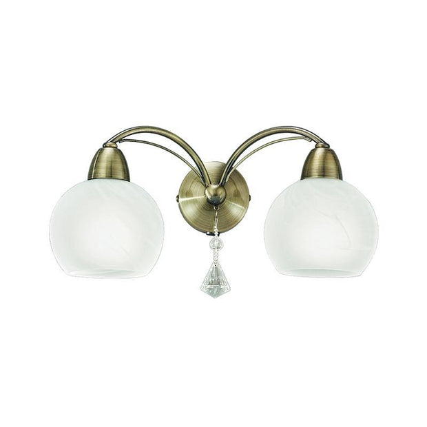 Idolite Adour Bronze Double Wall Light Complete With Alabaster Effect Glasses