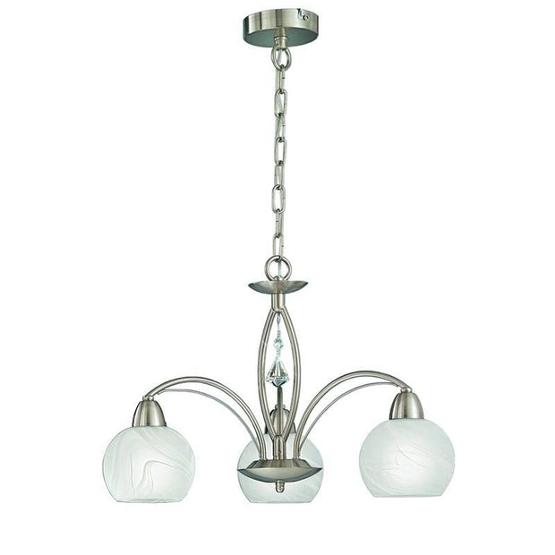 Idolite Adour Satin Nickel 3 Light Complete With Alabaster Effect Glasses