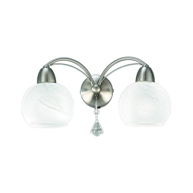 Idolite Adour Satin Nickel Double Wall Light Complete With Alabaster Effect Glasses