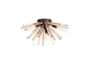 Idolite Burns Brown Oxide 6 Light Semi-Flush Ceiling Light Complete With Champagne Glass Rods