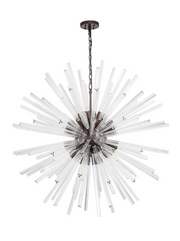 Idolite Burns Brown Oxide Large 32 Light Round Pendant Complete With Clear Glass Rods