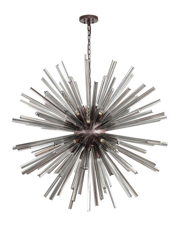 Idolite Burns Brown Oxide Large 32 Light Round Pendant Complete With Smoke Glass Rods