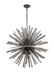 Idolite Burns Brown Oxide Medium 16 Light Round Pendant Complete With Smoke Glass Rods