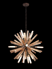 Idolite Burns Brown Oxide Round 10 Light Pendant Light Complete With Champagne Glass Rods