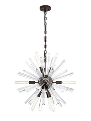 Idolite Burns Brown Oxide Round 10 Light Pendant Light Complete With Clear Glass Rods