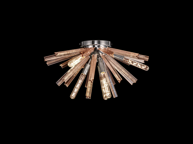 Idolite Burns Polished Nickel 6 Light Semi-Flush Ceiling Light Complete With Champagne Glass Rods