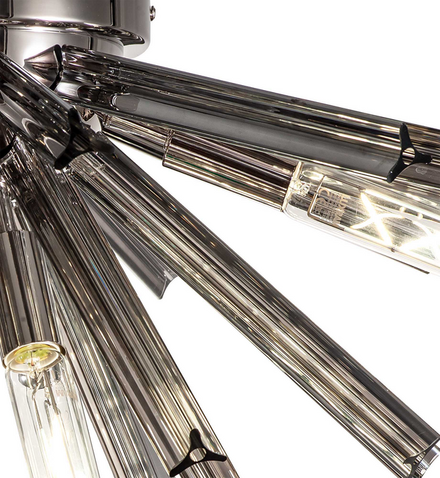 Idolite Burns Polished Nickel 6 Light Semi-Flush Ceiling Light Complete With Smoke Glass Rods