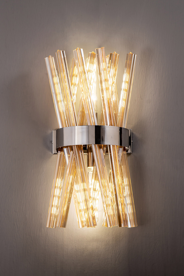 Idolite Burns Polished Nickel Large 2 Light Wall Light Complete With Champagne Glass Rods