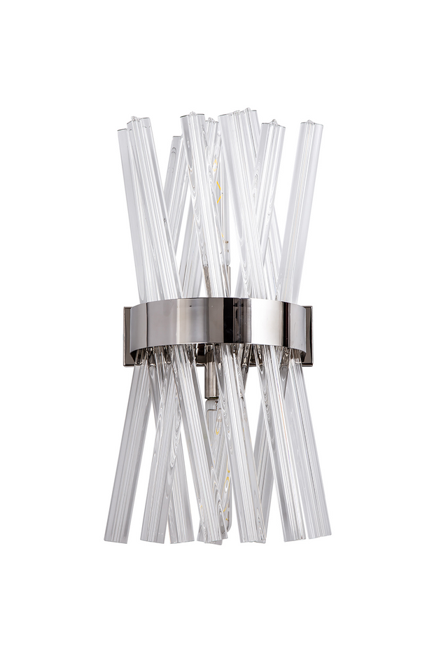 Idolite Burns Polished Nickel Large 2 Light Wall Light Complete With Clear Glass Rods
