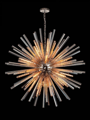Idolite Burns Polished Nickel Large 32 Light Round Pendant Complete With Champagne Glass Rods